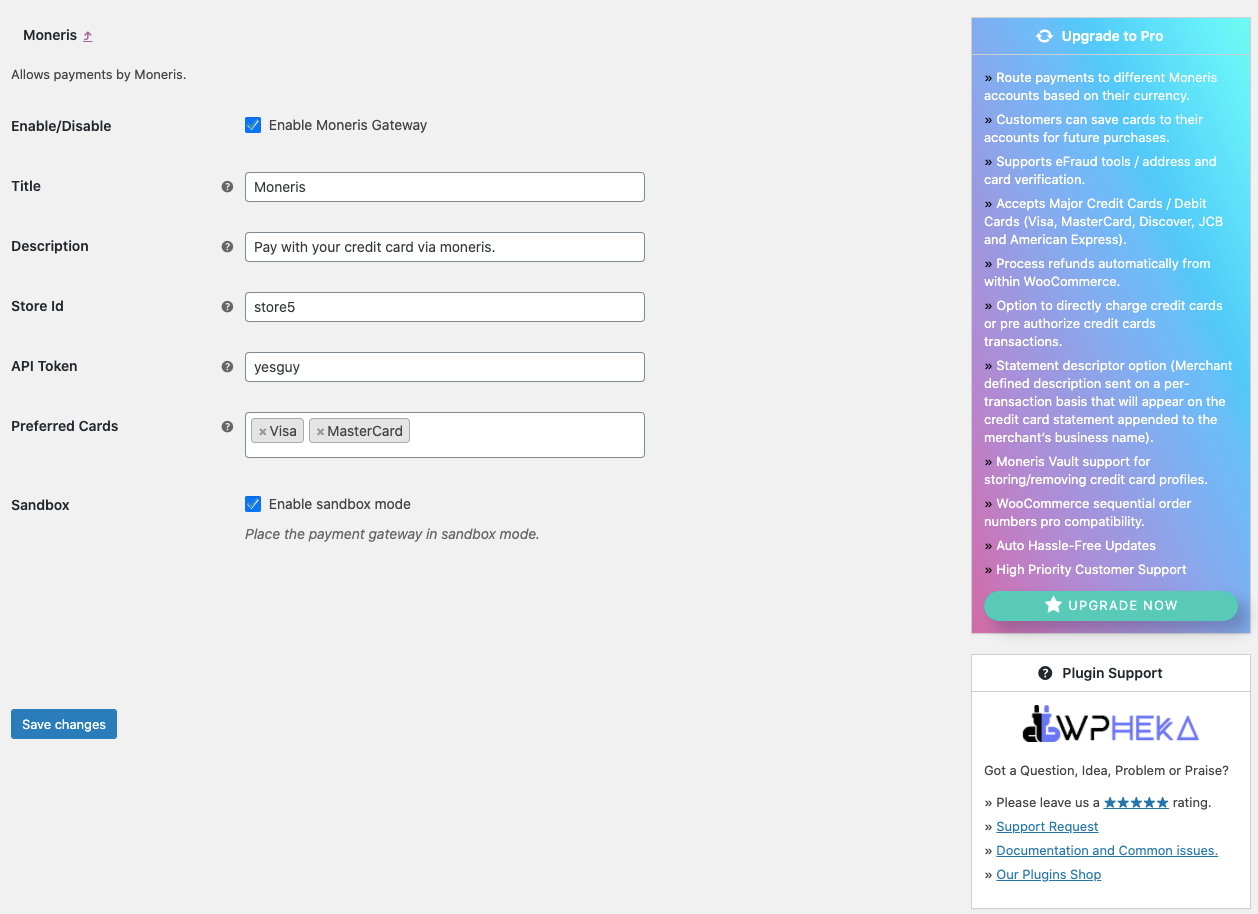 Plugin settings screen