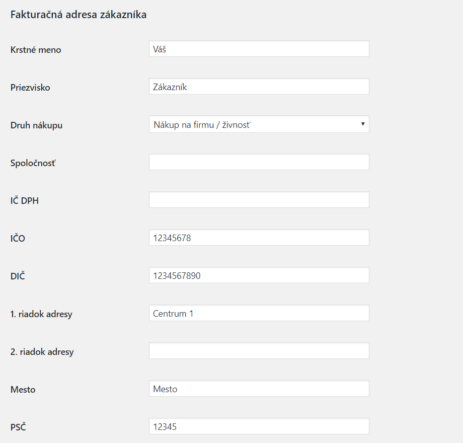 Úprava polí v profile používateľa