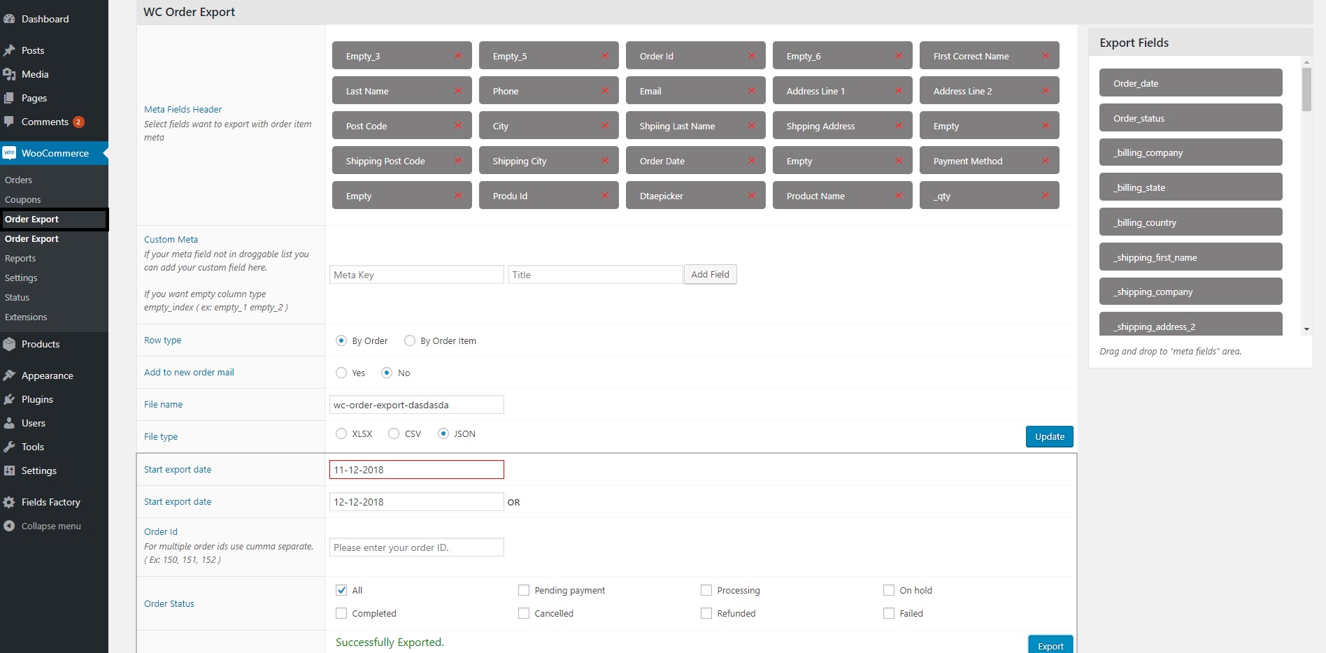 wc-order export admin