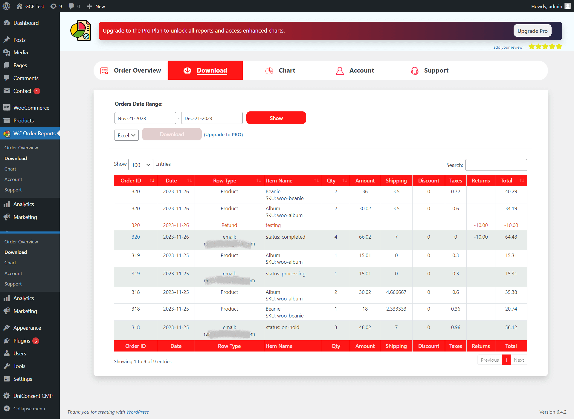 Woocommerce store selling order reports download or show options
