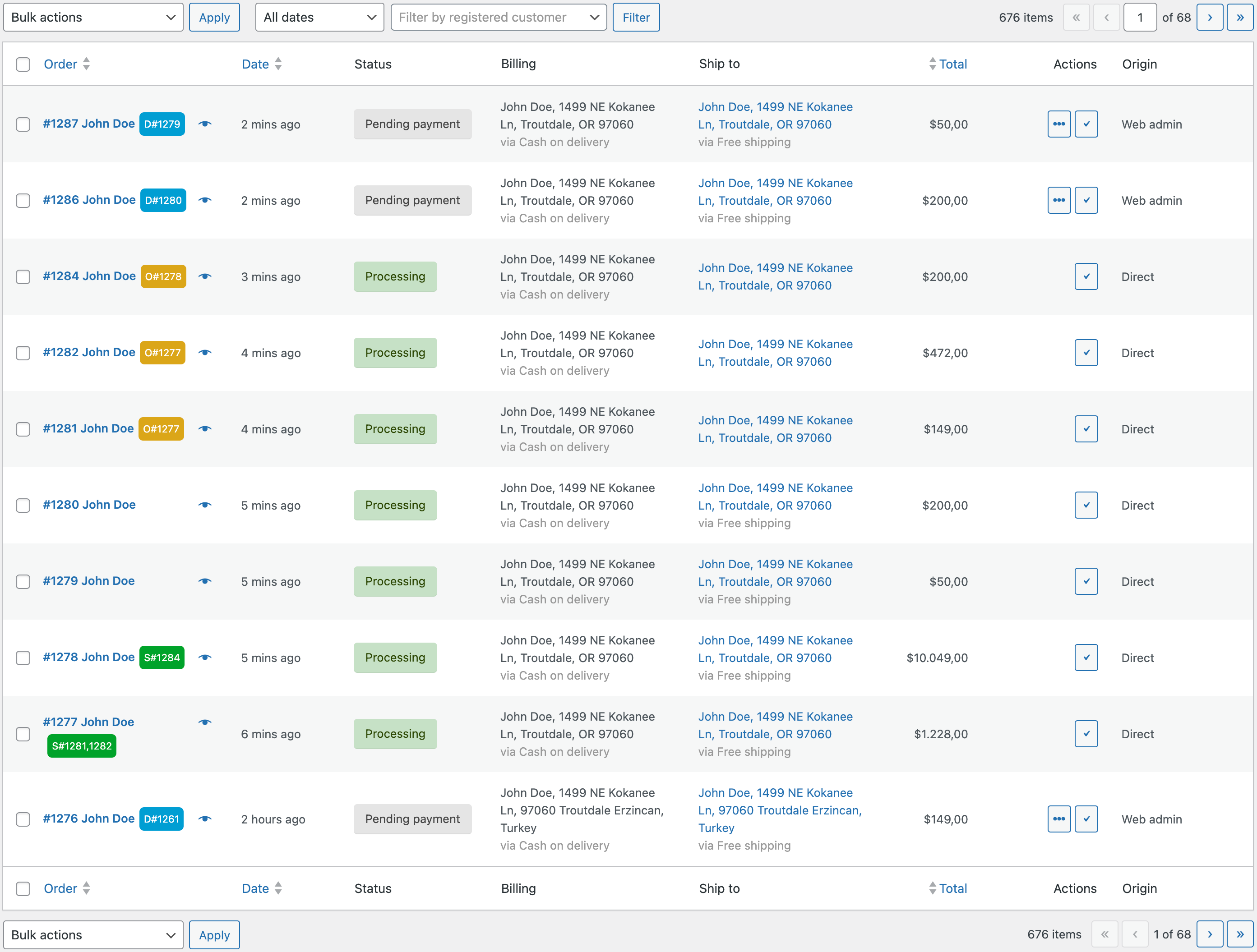 Split, orginal order labels at Orders page.