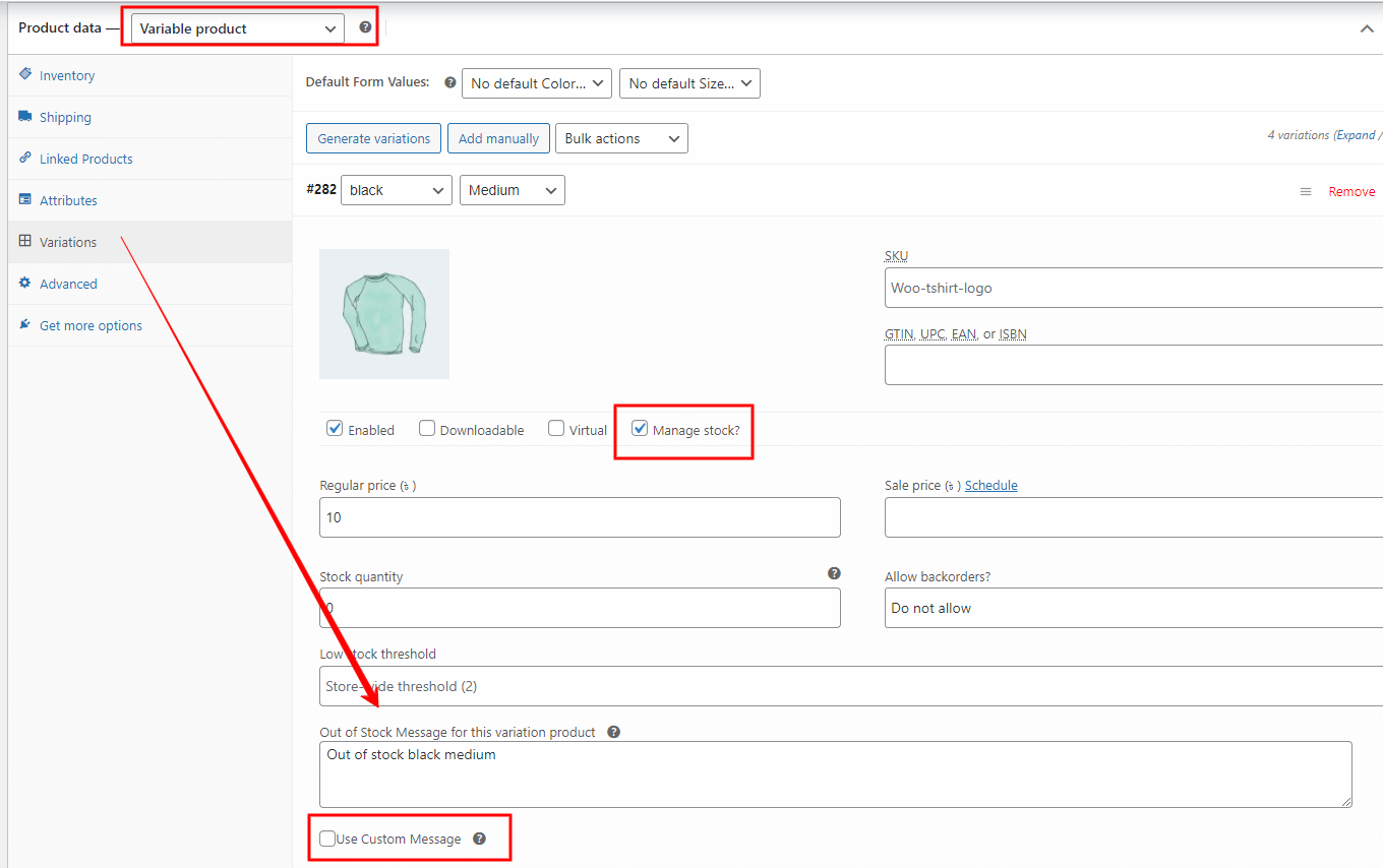 Stock Out Badge settings page