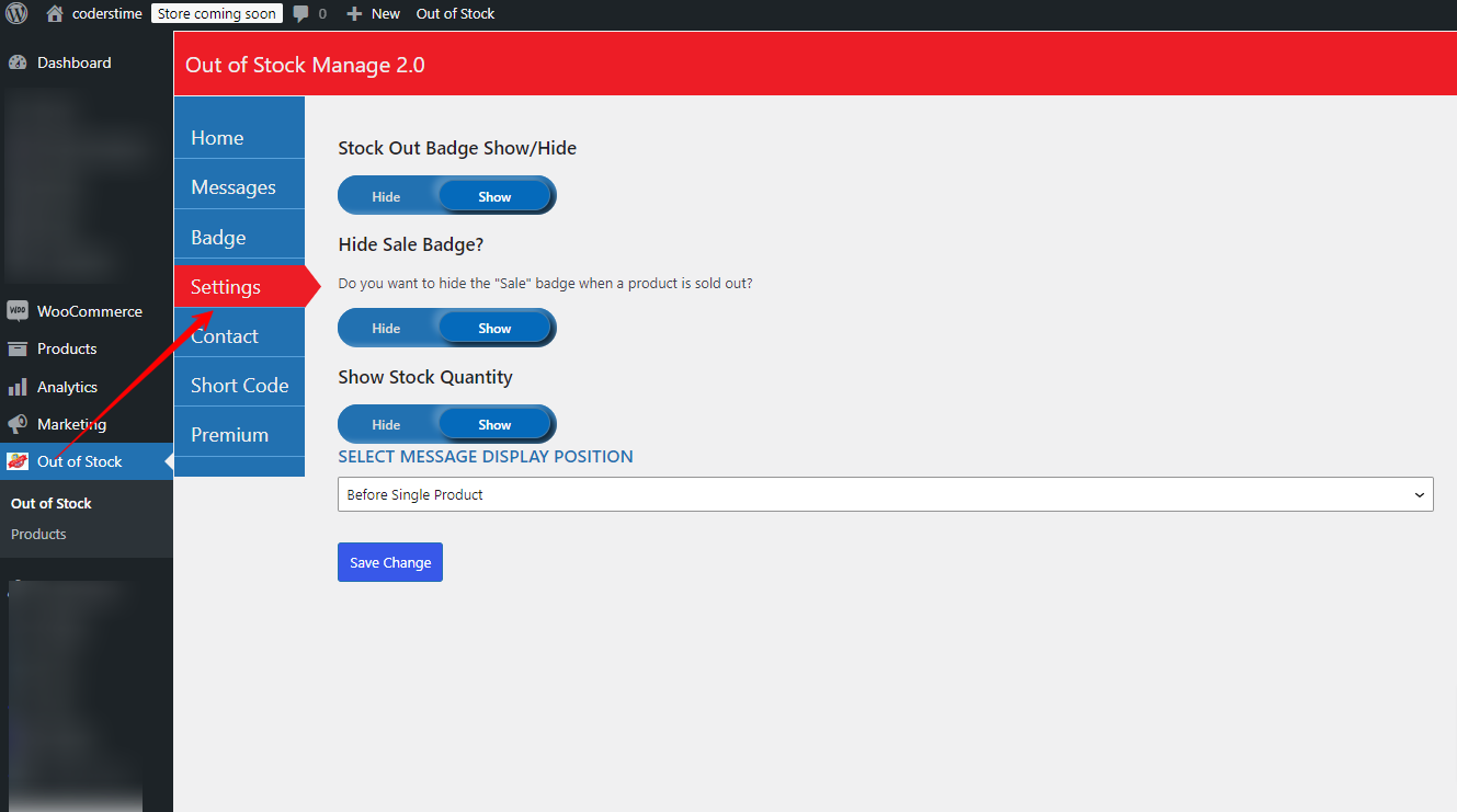 Product wise stock out message setting also set global message show/hide