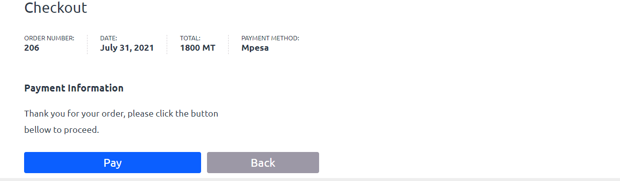 Página de pagamento com as instruções para que o cliente finalize o pagamento.