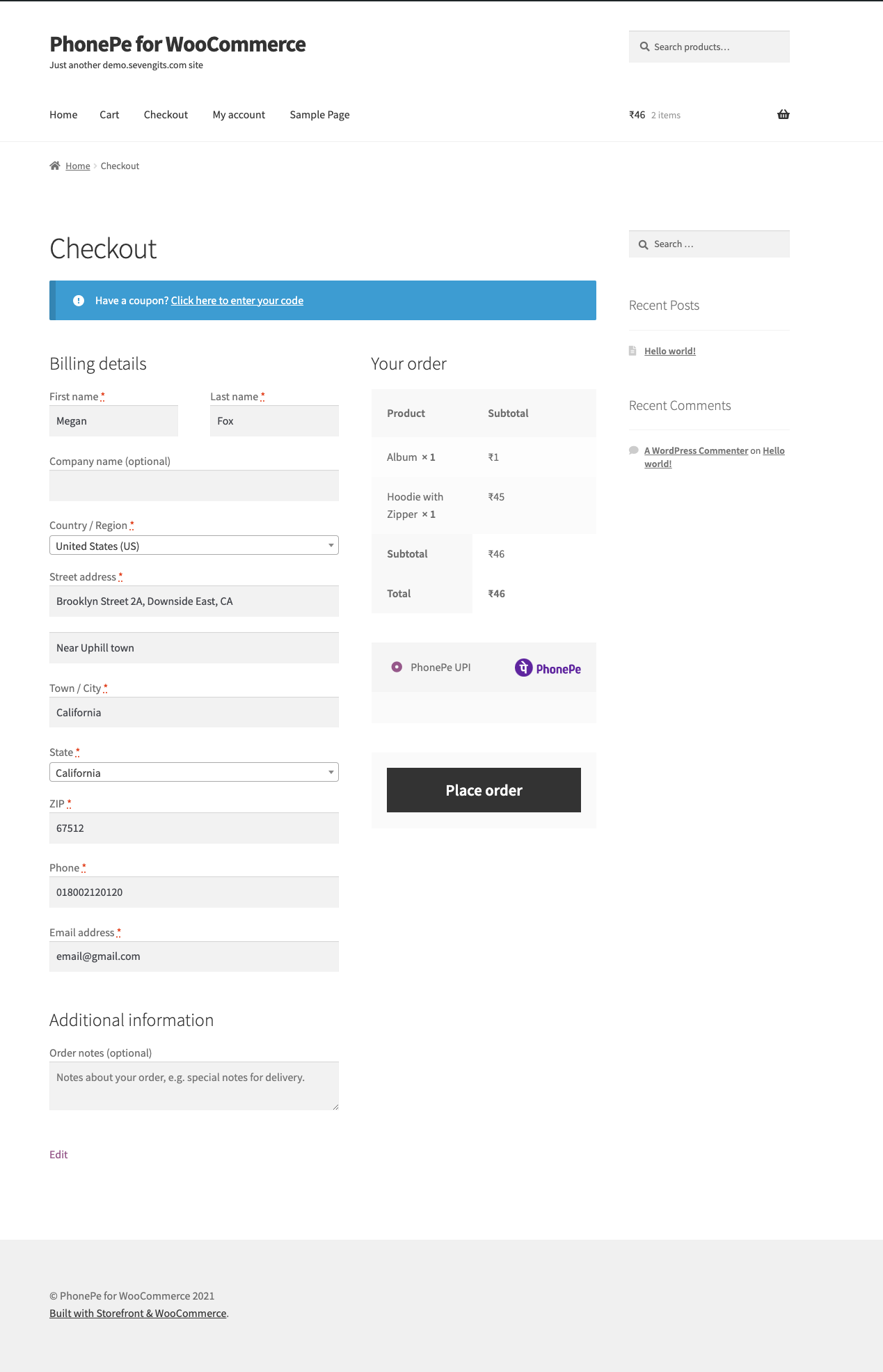 Checkout Page