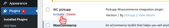Activate Pickupp Woocommerce plugin