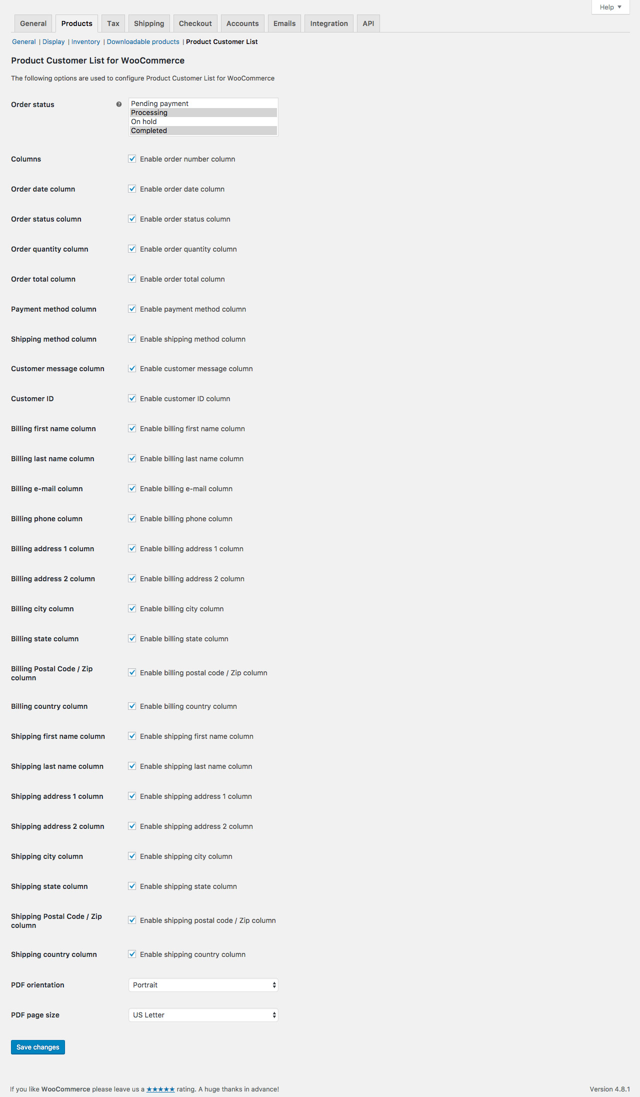 The settings page.