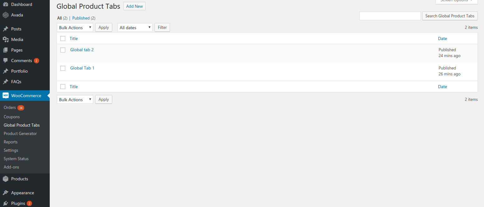 Global tabs