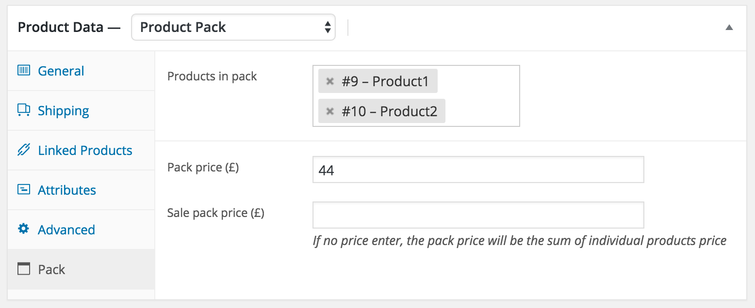 WC Product pack with 2 simple products