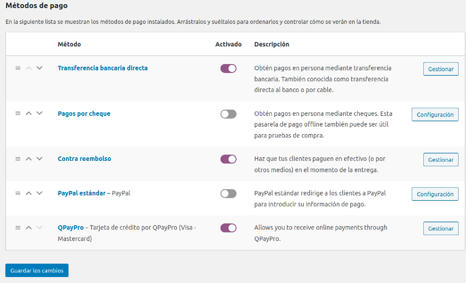 The QPayPro payment gateway settings page showing the fields that need to be filled with each individual account information.
