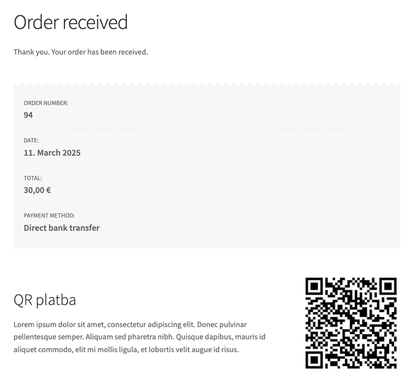 Generated QR code after order completion.