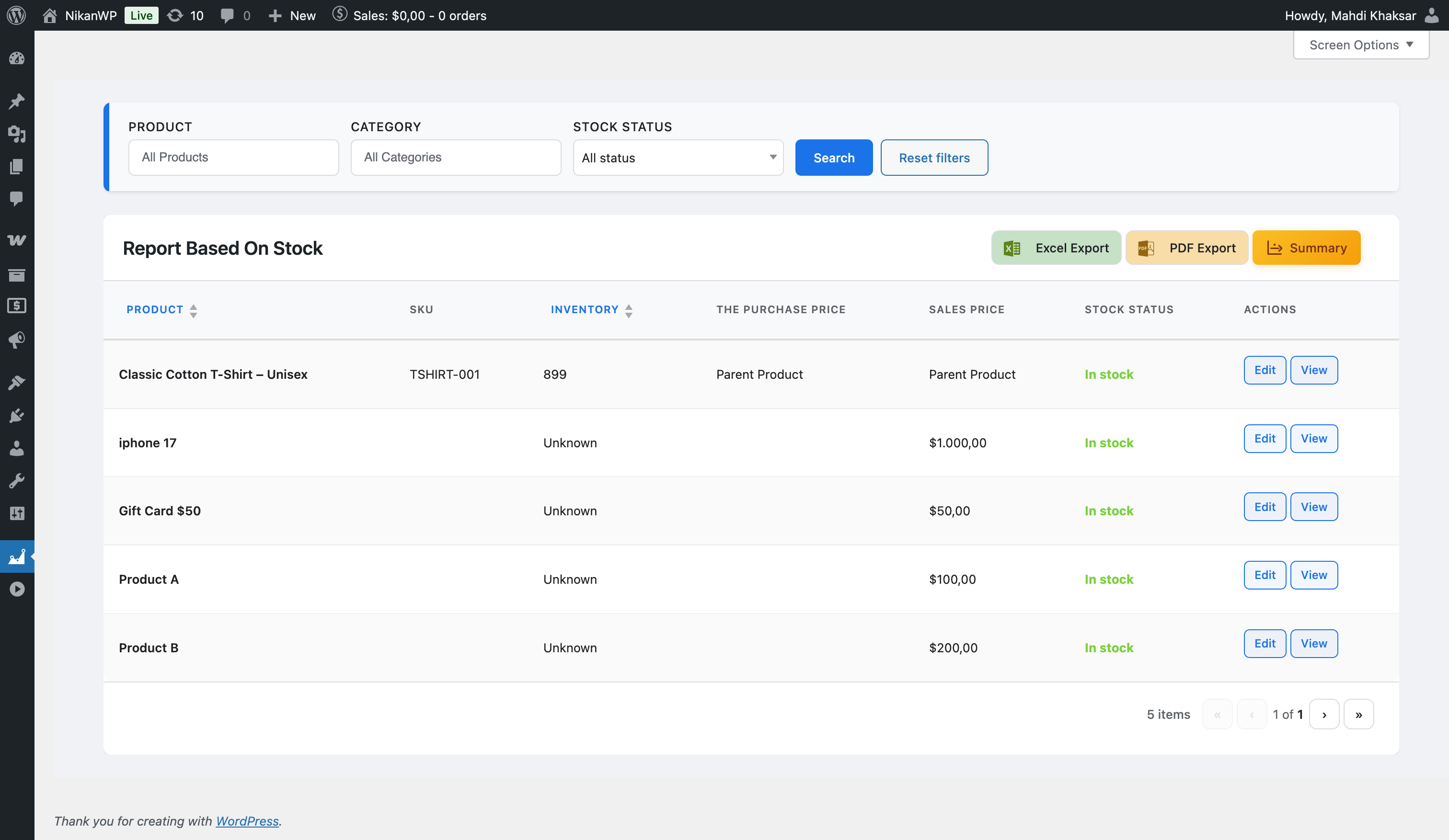 Orders Status Report