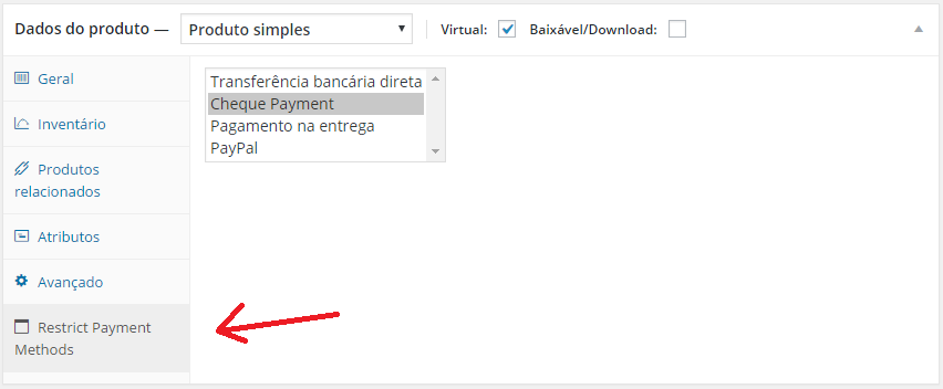 Restrict Payment Methods tab;