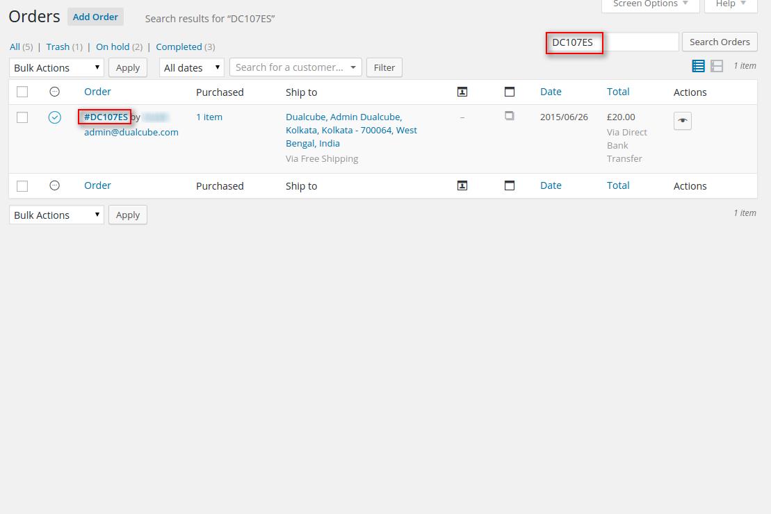 Admin can search order using sequencial order number.