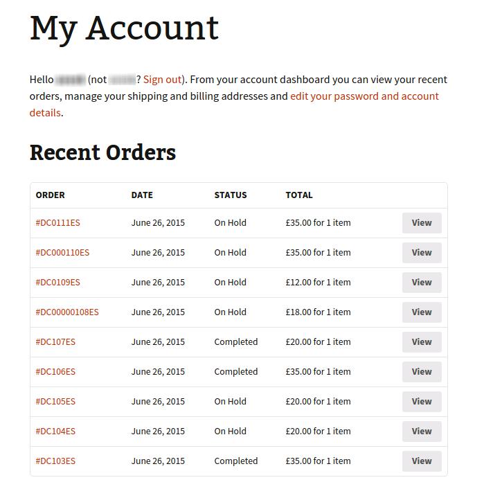 Woocommerce my account page.