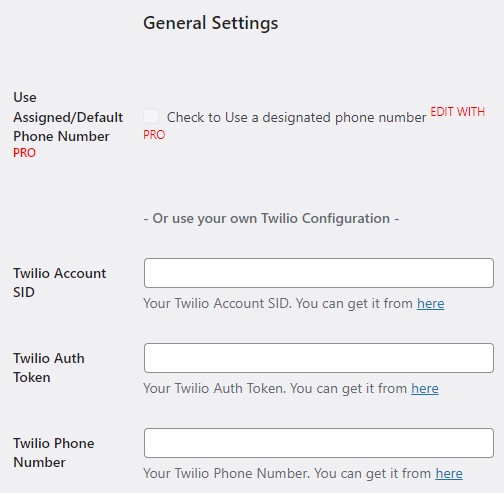 General SMS plugin settings