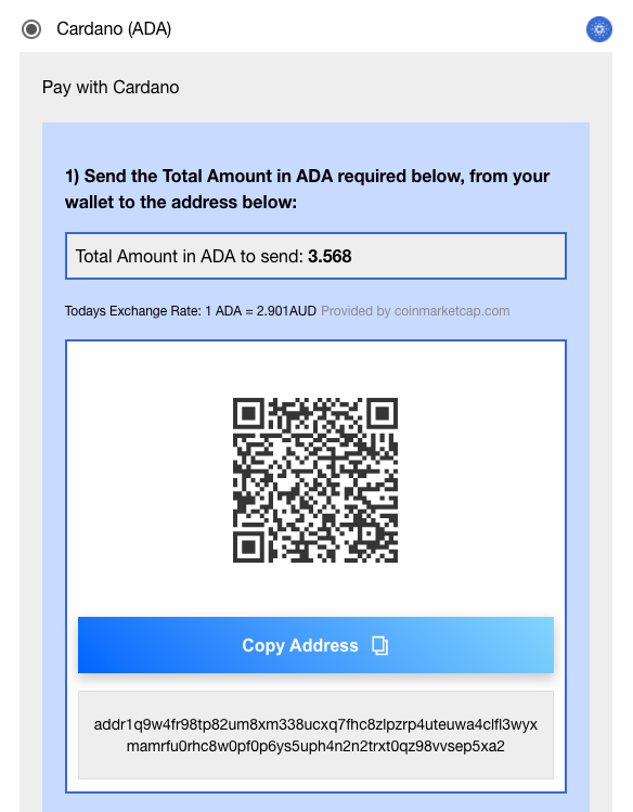 The QR Code and Copy Address