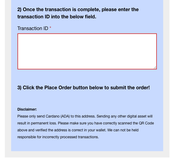 The Transaction ID field and Disclaimer