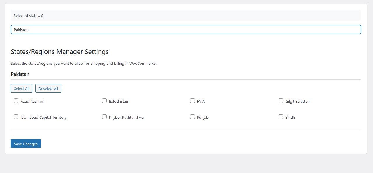 Search and filter by country and states