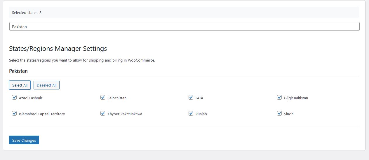 Country section with bulk actions