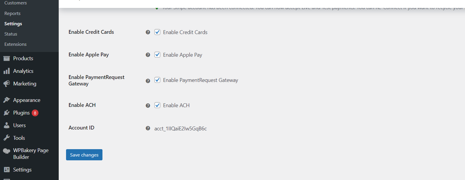 Different payment methods available in the plugin
