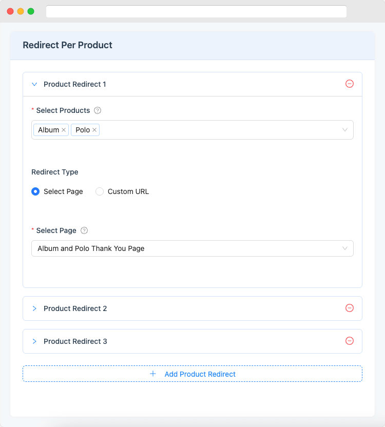 Creating a per-product redirect rule.