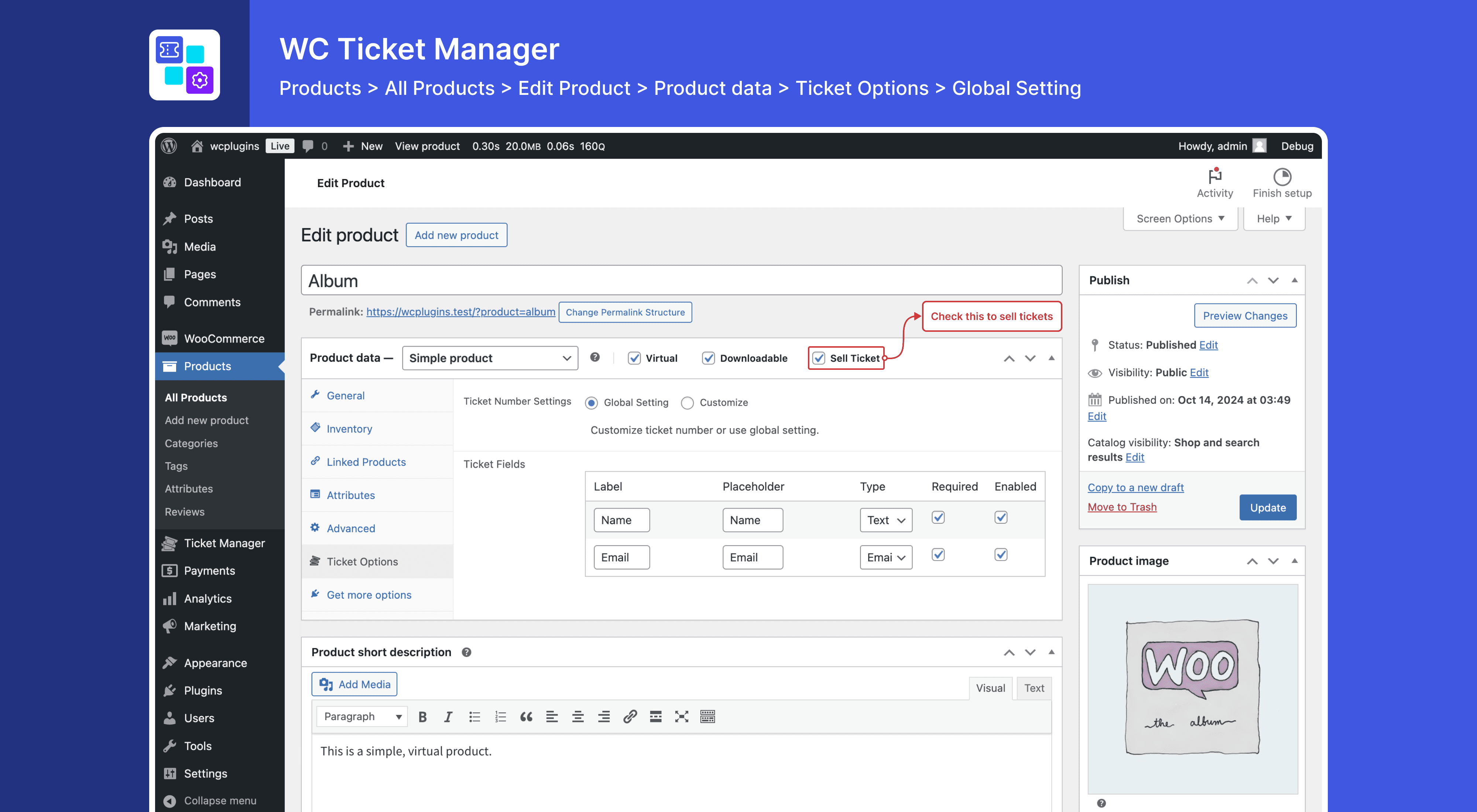 Ticket Options Customize Settings