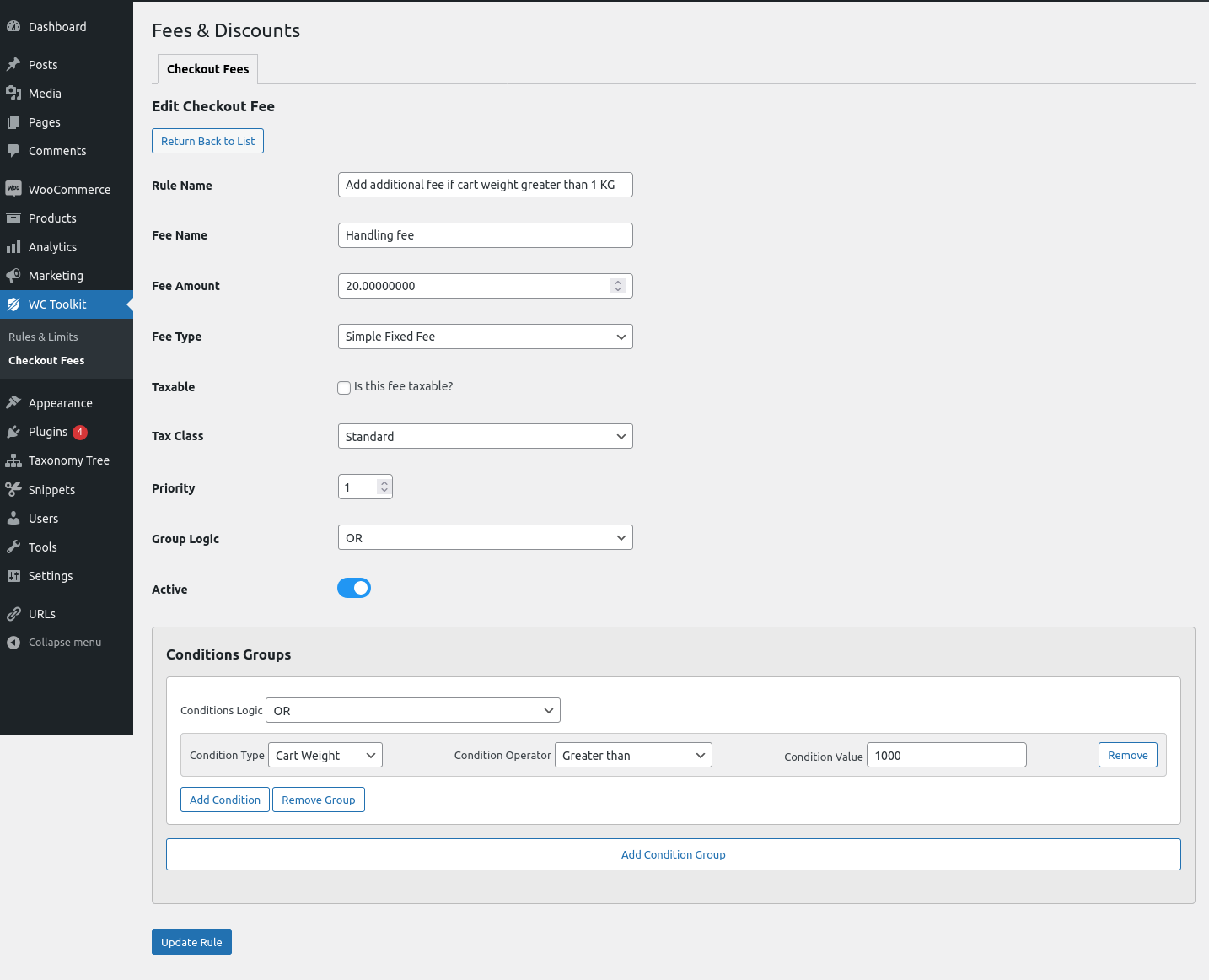 Add Checkout Fees - Create additional checkout fees based on cart conditions