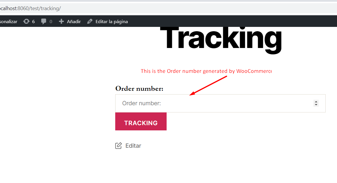 Test on front writing order number from WooCommerce