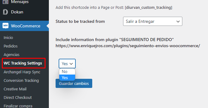 Yes/Not to include "seguimiento-envios-woocommerce" plugin