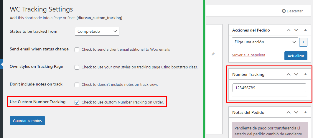 Custom Number Tracking. Allow to enable or not by using a control field