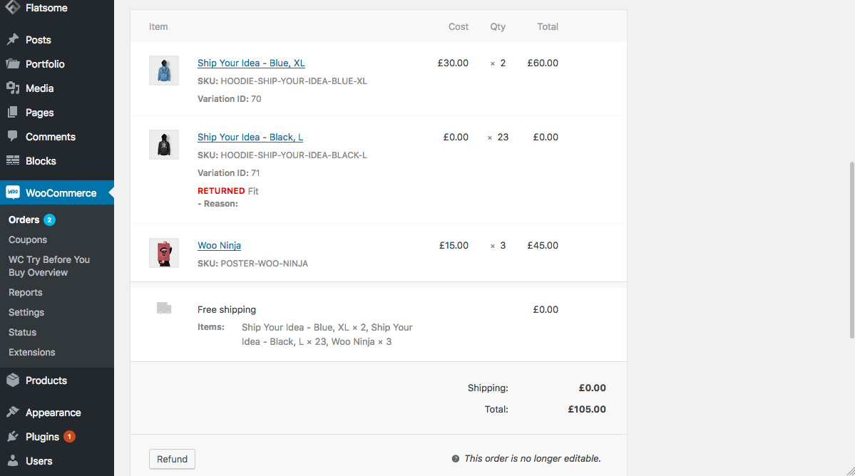 Admin side - Return reasons will be visible to admin in 'Orders > Order' page