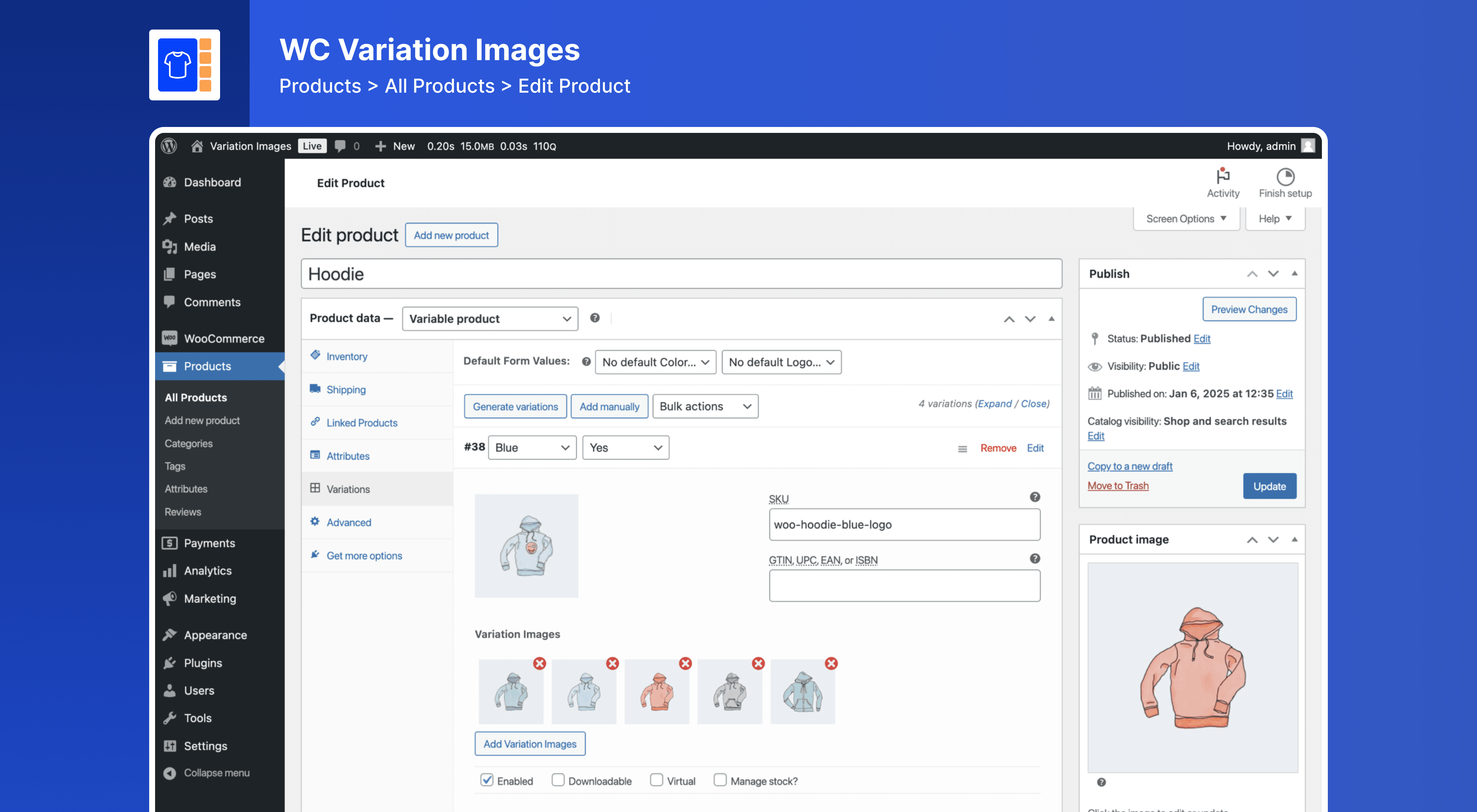 Product Admin Variation Edit Page.