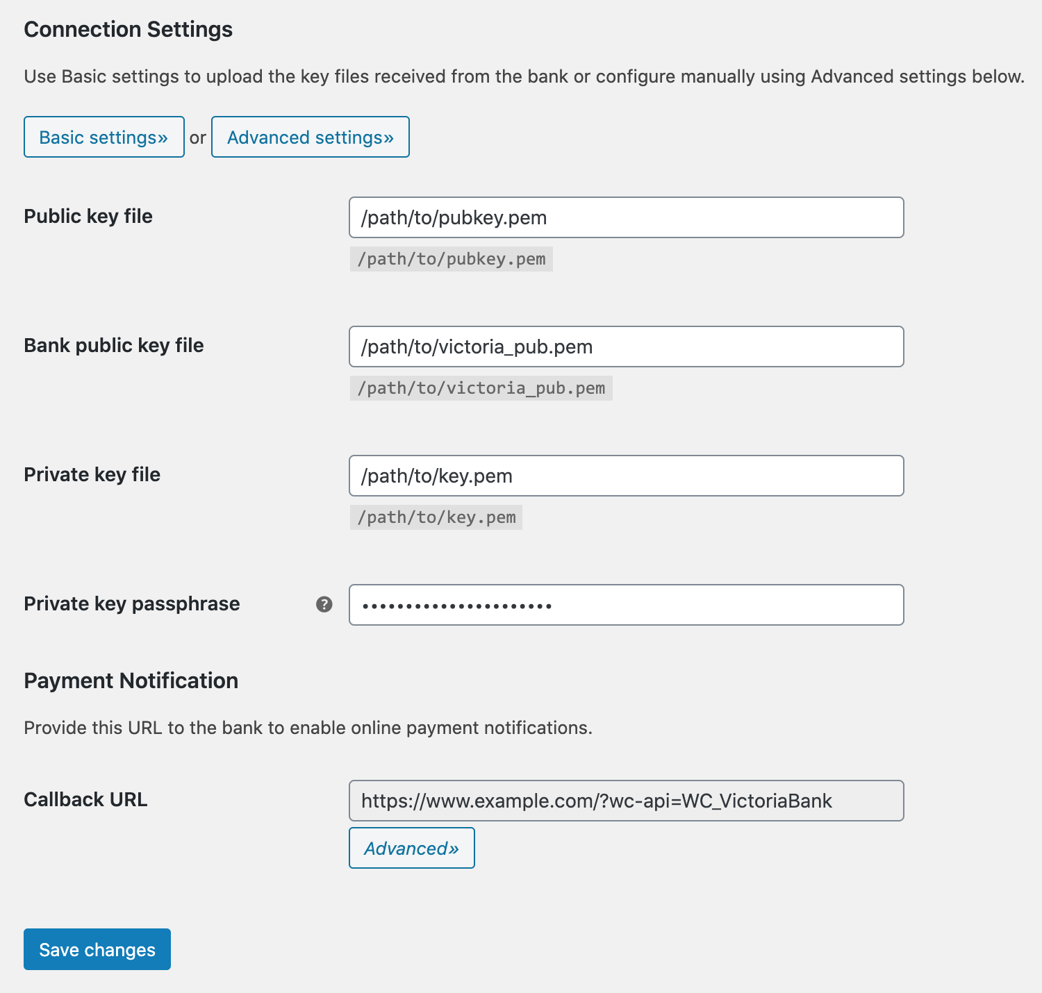Advanced connection settings