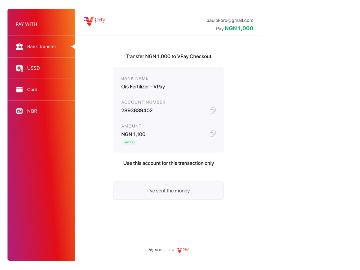 Check all payment details before confirming payment.