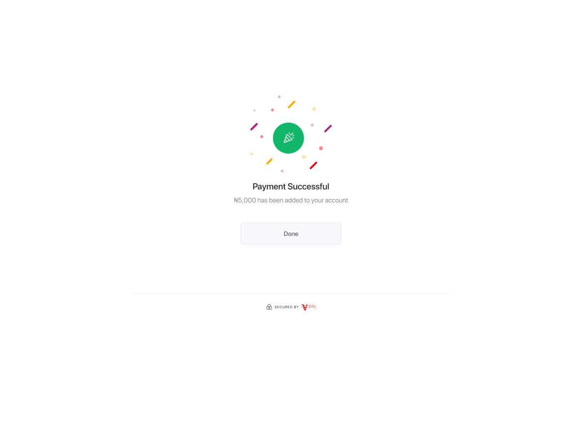 Feedback confirming that payment was successful.