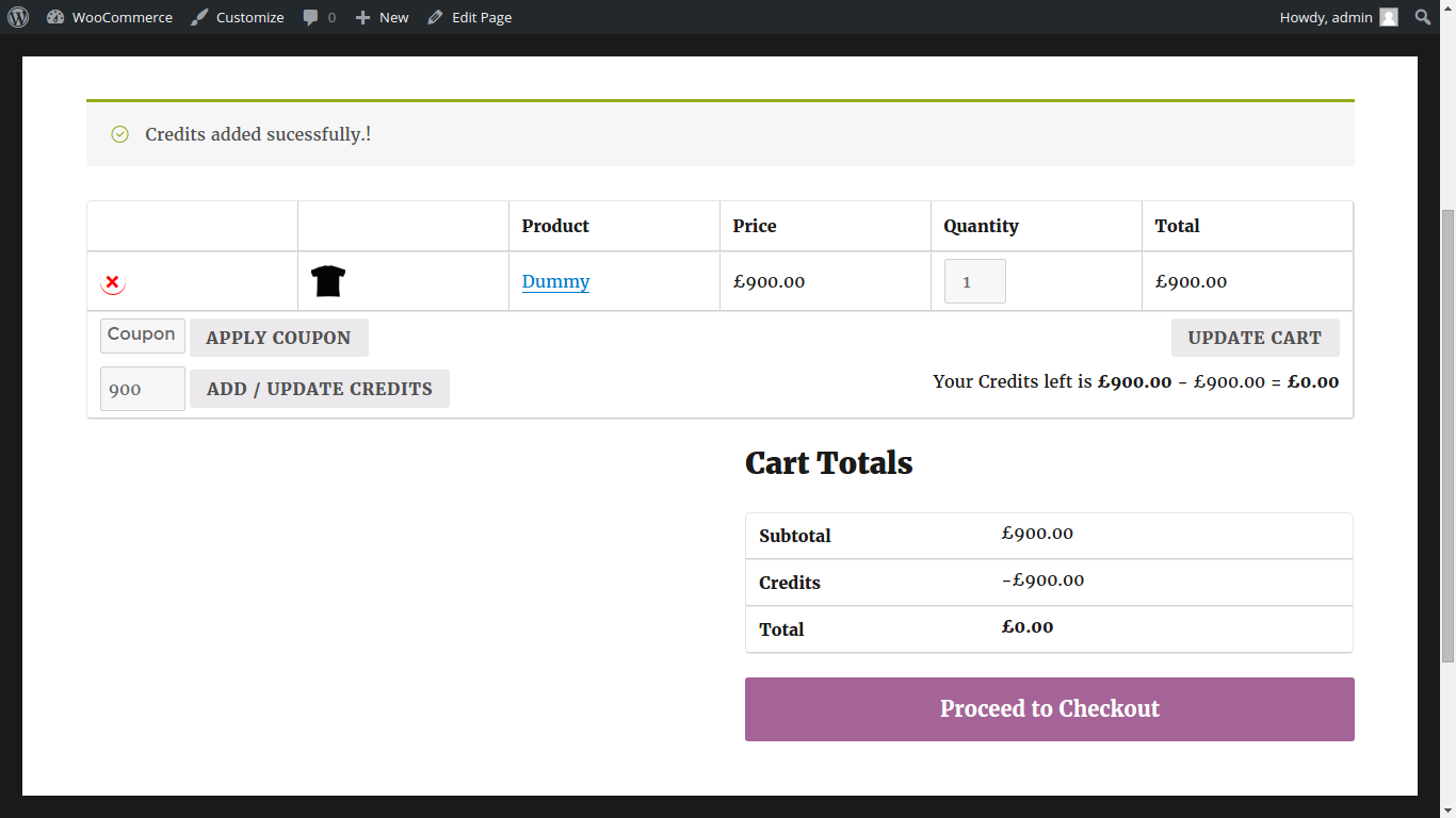 WC Wallet Cart view