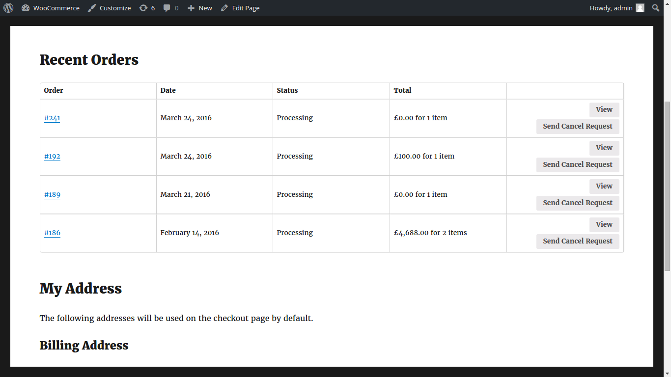 WC Wallet My order with "Send Cancel Request"
