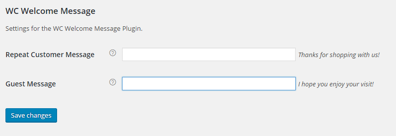 WC Welcome Message fields in the WooCommerce settings.