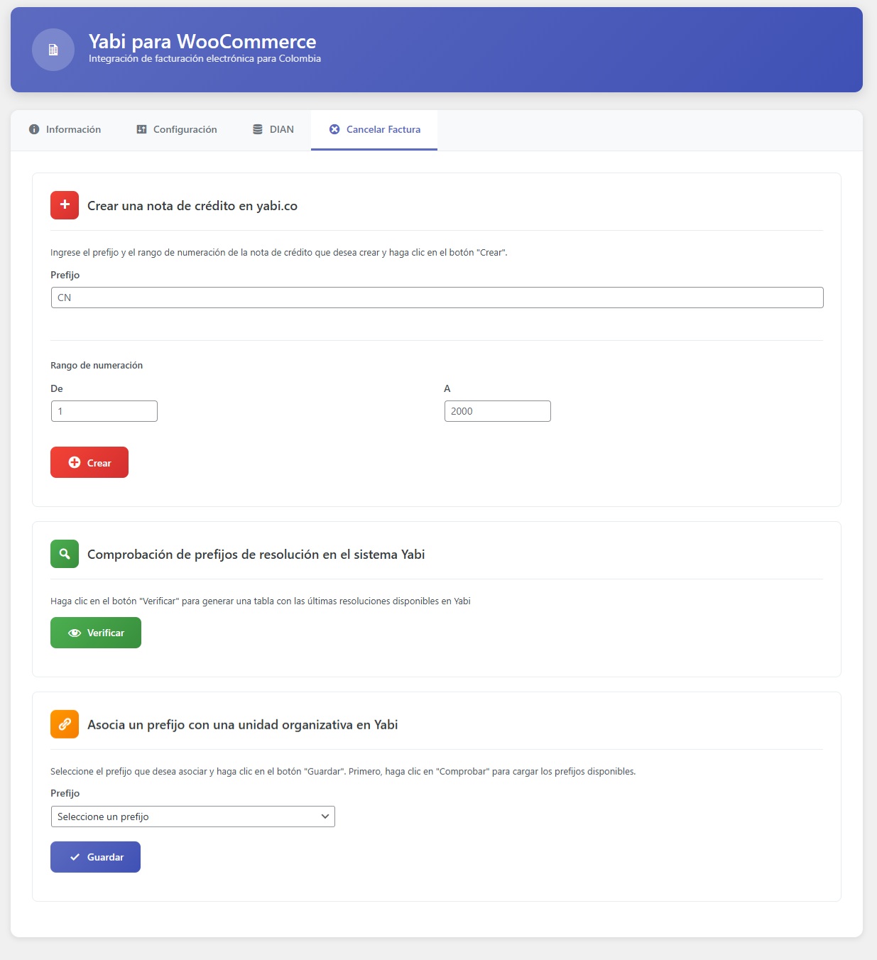 Credit note management panel