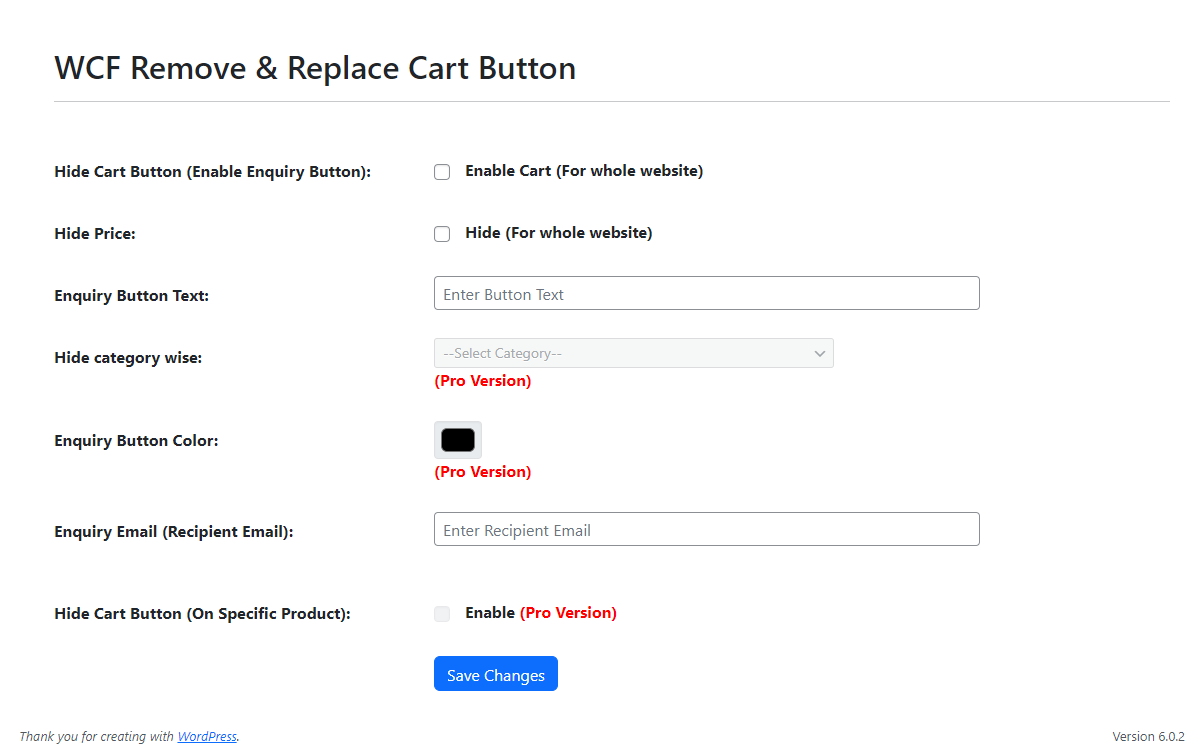 Plugin admin settings