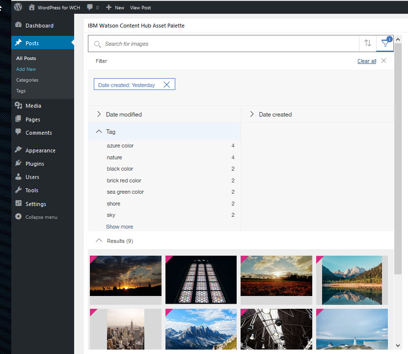 This screen shot shows how to search for specific tags.