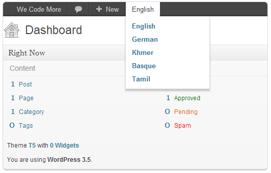 The plugin in action in the admin bar.