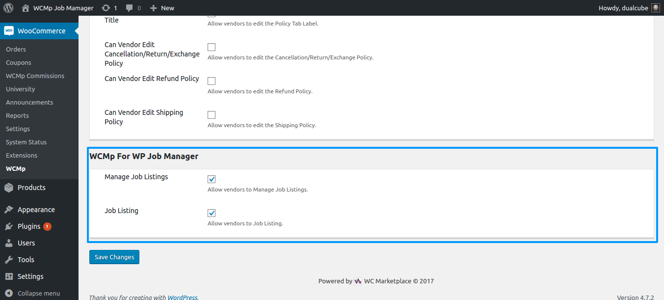 WPMp For Job Manager Capabilities to WCMp