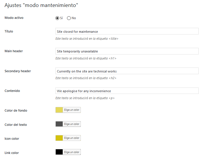 The configuration panel page