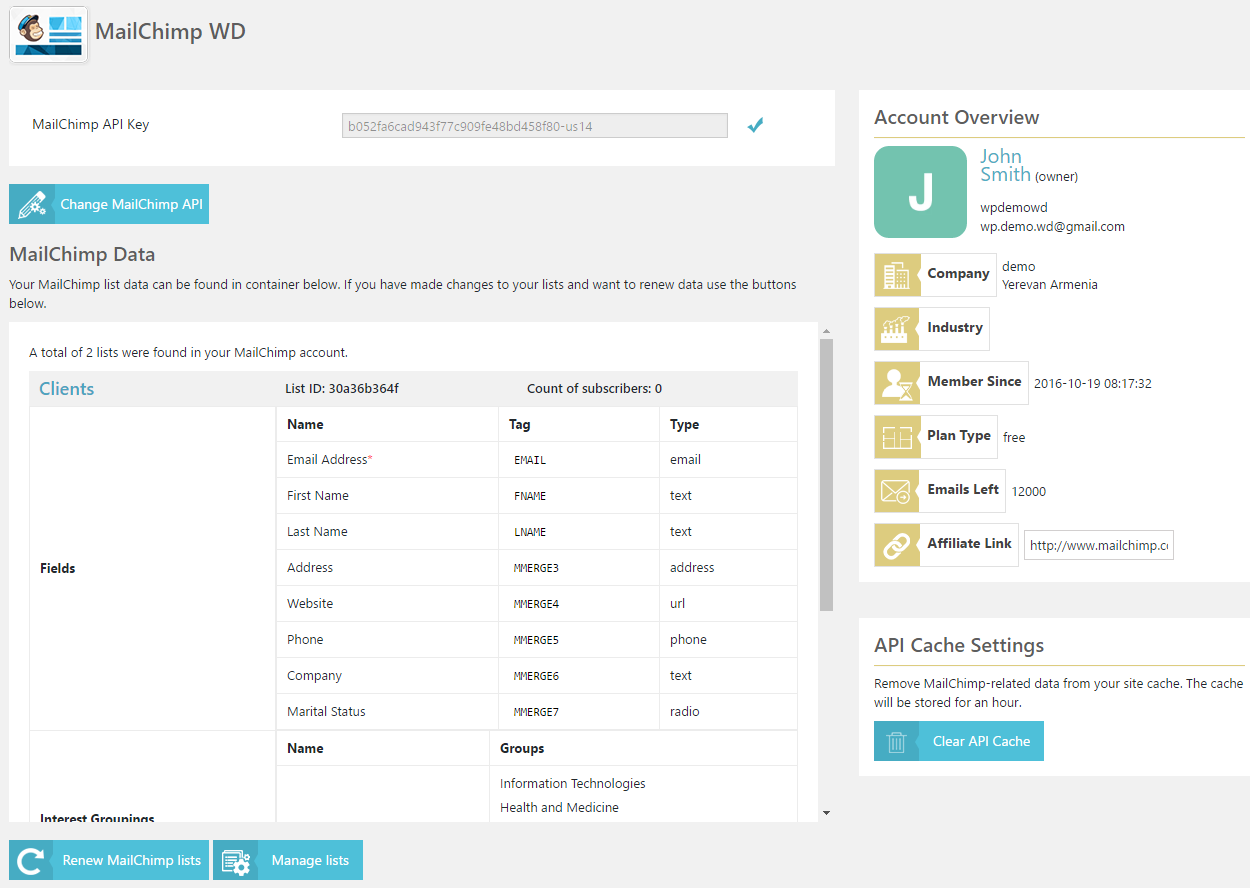 10Web MailChimp Forms - MailChimp Data