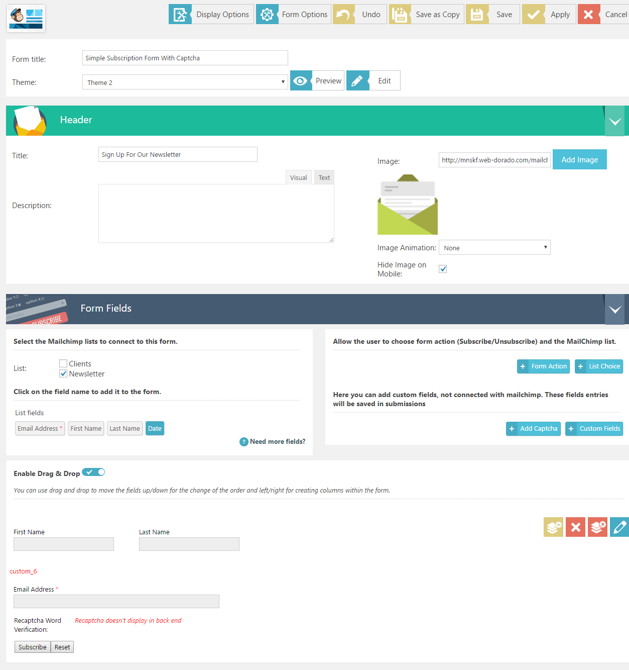 10Web MailChimp Forms - MailChimp Form Edit