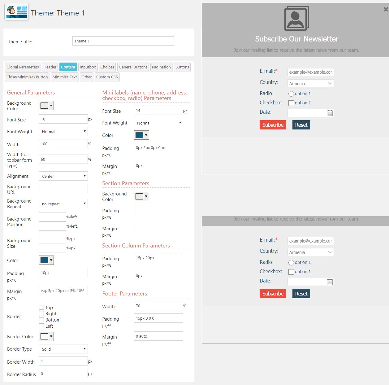 10Web MailChimp Forms - MailChimp Theme Edit