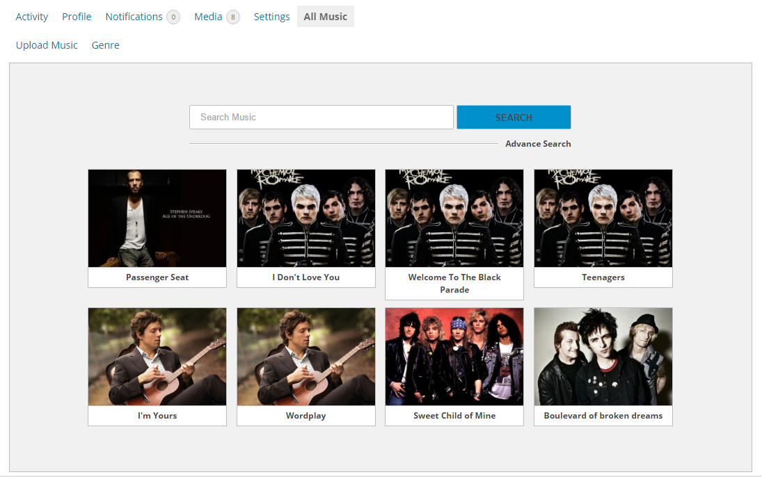WDES rtMedia Music music frontend view.