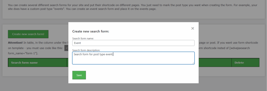 Create new search form.